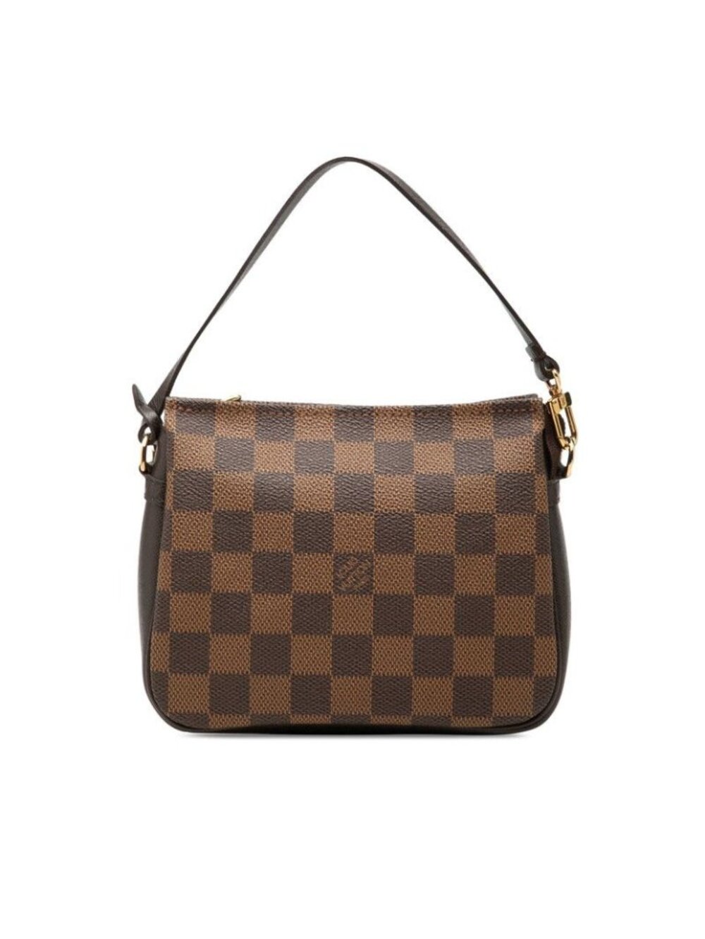 Louis Vuitton Damier Trousse Makeup Pouch Handbag Brown Leather